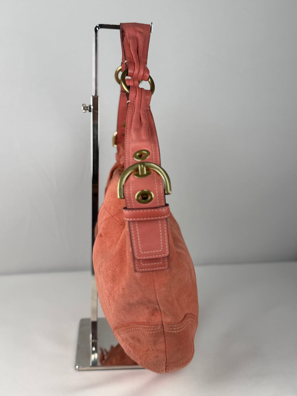 Coach 8A16 Hobo Coral Pink Suede Leather Shoulder Bag