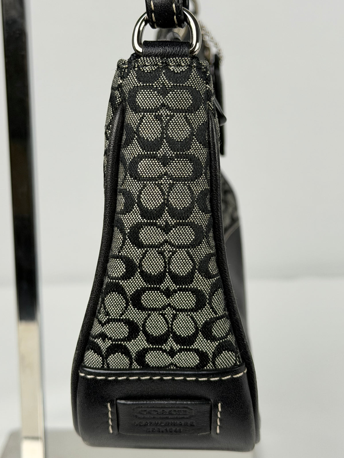 Coach 6622 Signature Black/Grey Mini Monogram Print Mini Demi Shoulder Bag Leather Trim