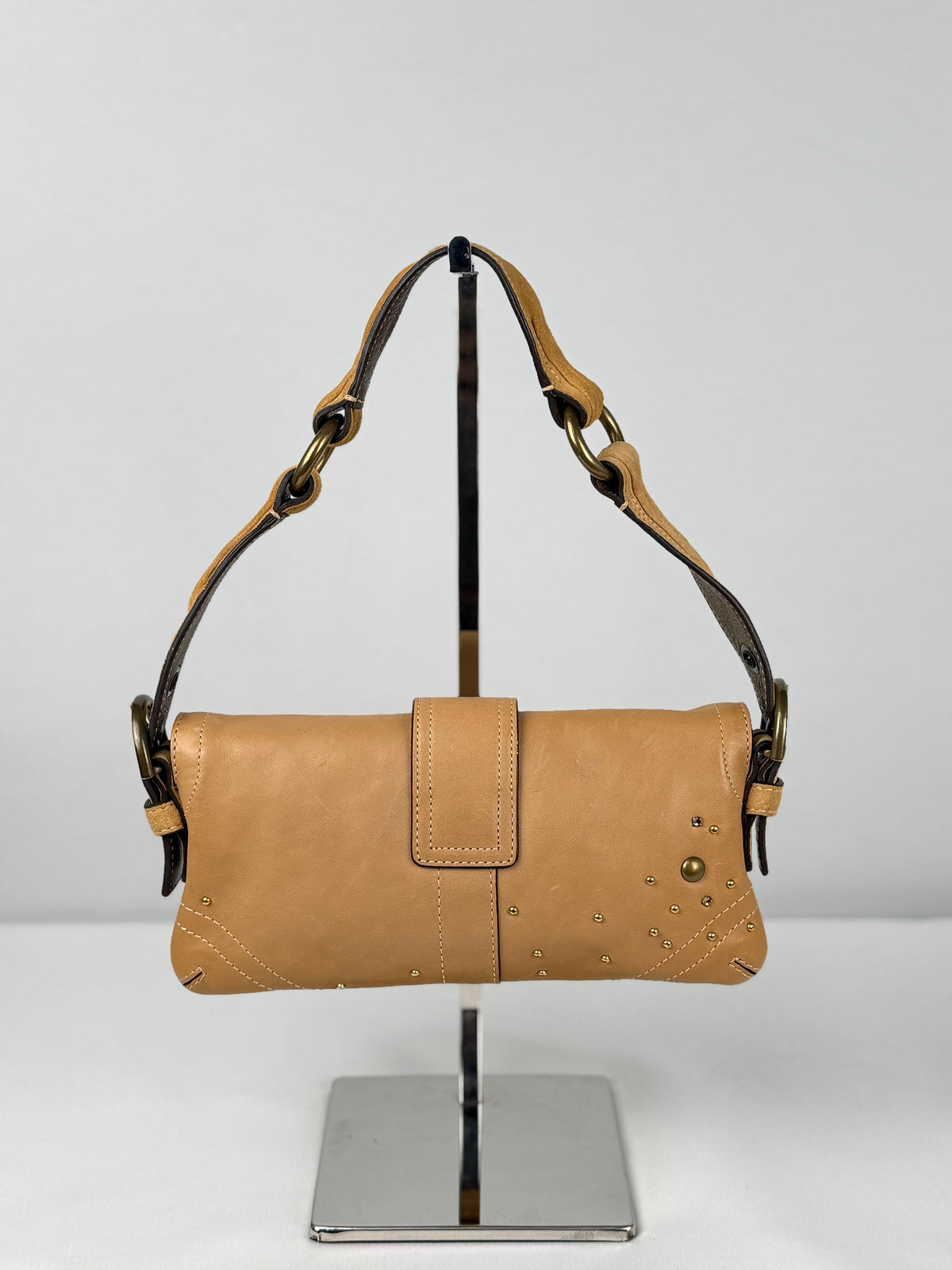 Coach RARE Soho 8A29 Brown/Tan Leather Shoulder Bag Gold Studded Detailing