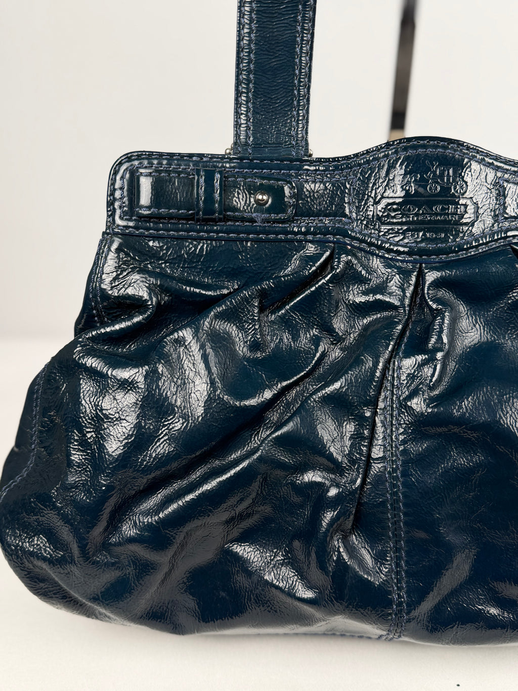 Coach 13926 Turnlock Blue Patent Leather Satchel Shoulder Bag