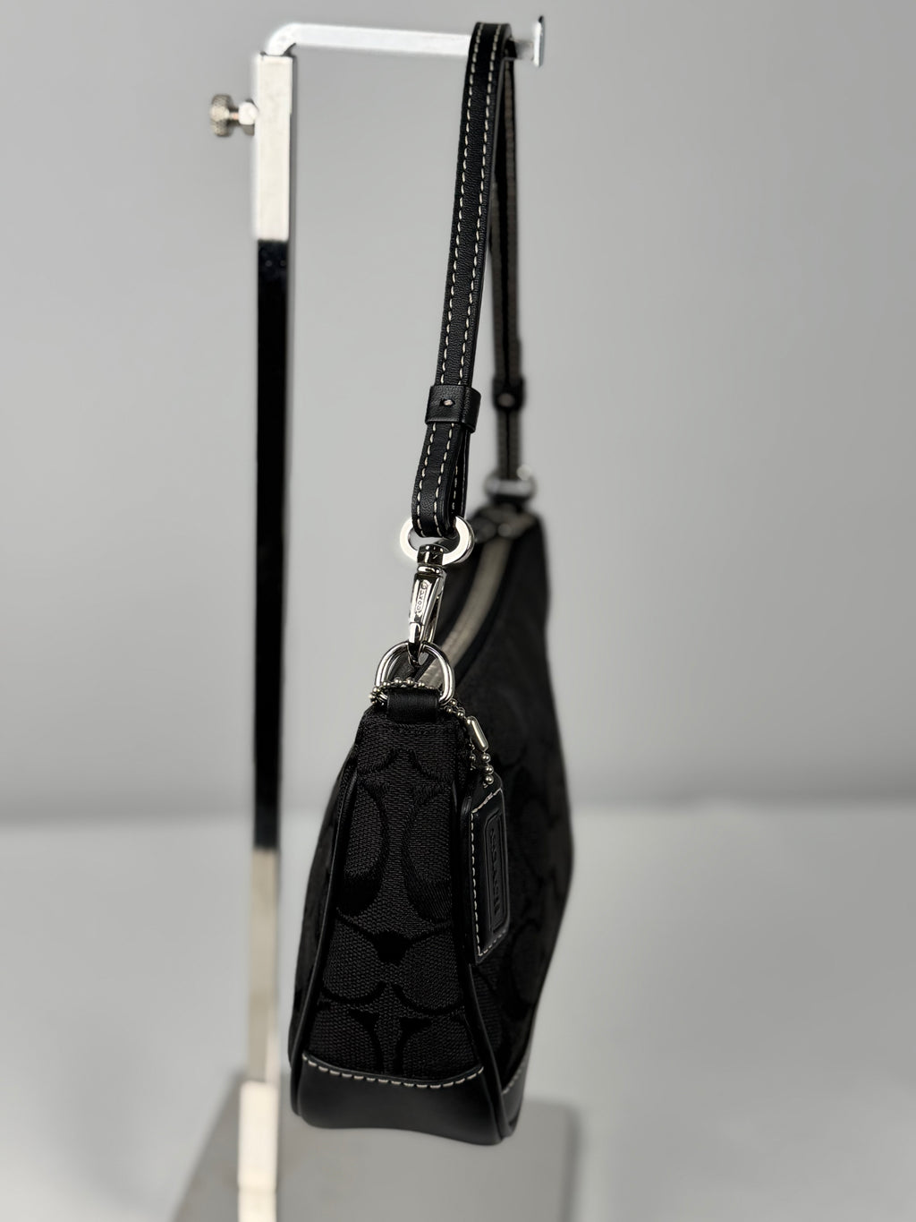 Coach 6094 Demi Signature Black Monogram Mini Shoulder Bag Leather Trim