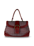Coach 7078 Rare Soho Red Signature Monogram Hand Bag Leather Trim