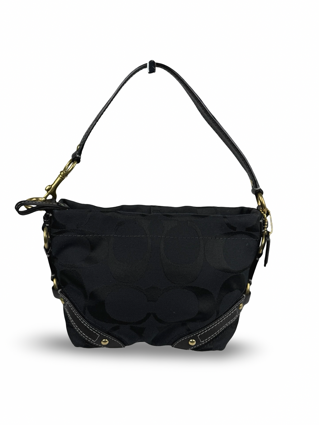 Coach 40347 Carly Mini Signature Black Shoulder Bag Leather Trim