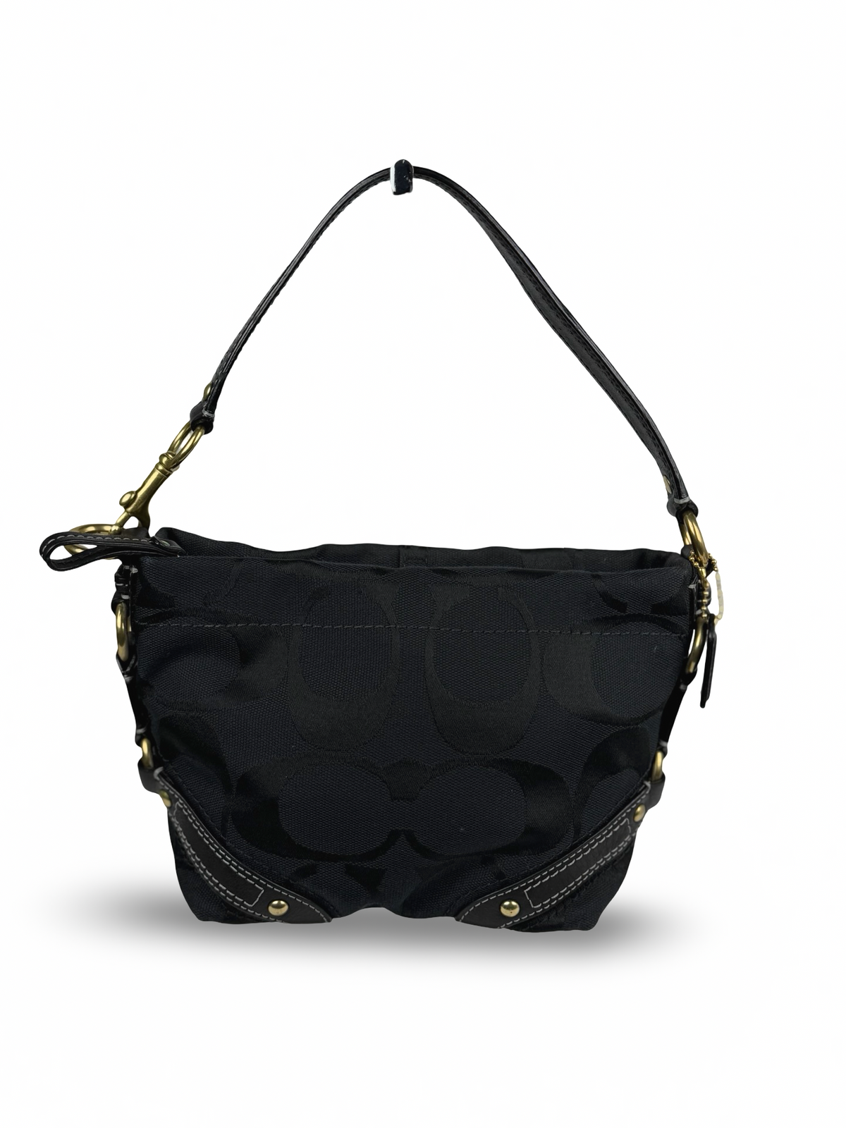 Coach 40347 Carly Mini Signature Black Shoulder Bag Leather Trim