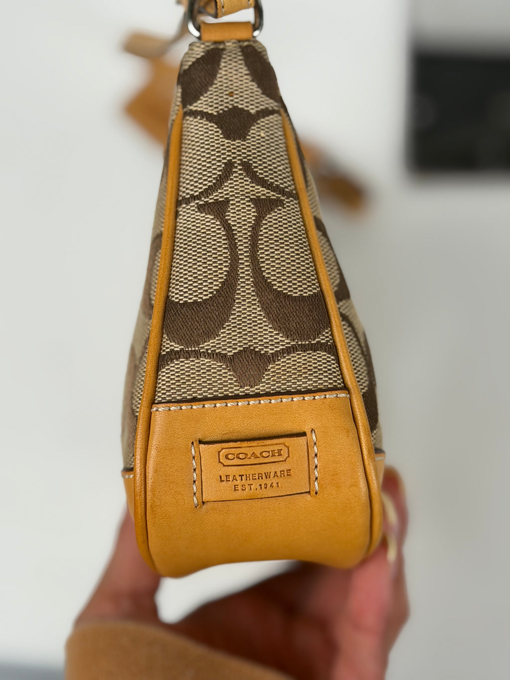 Coach 6094 Signature Brown Monogram Shoulder Bag Leather Trim