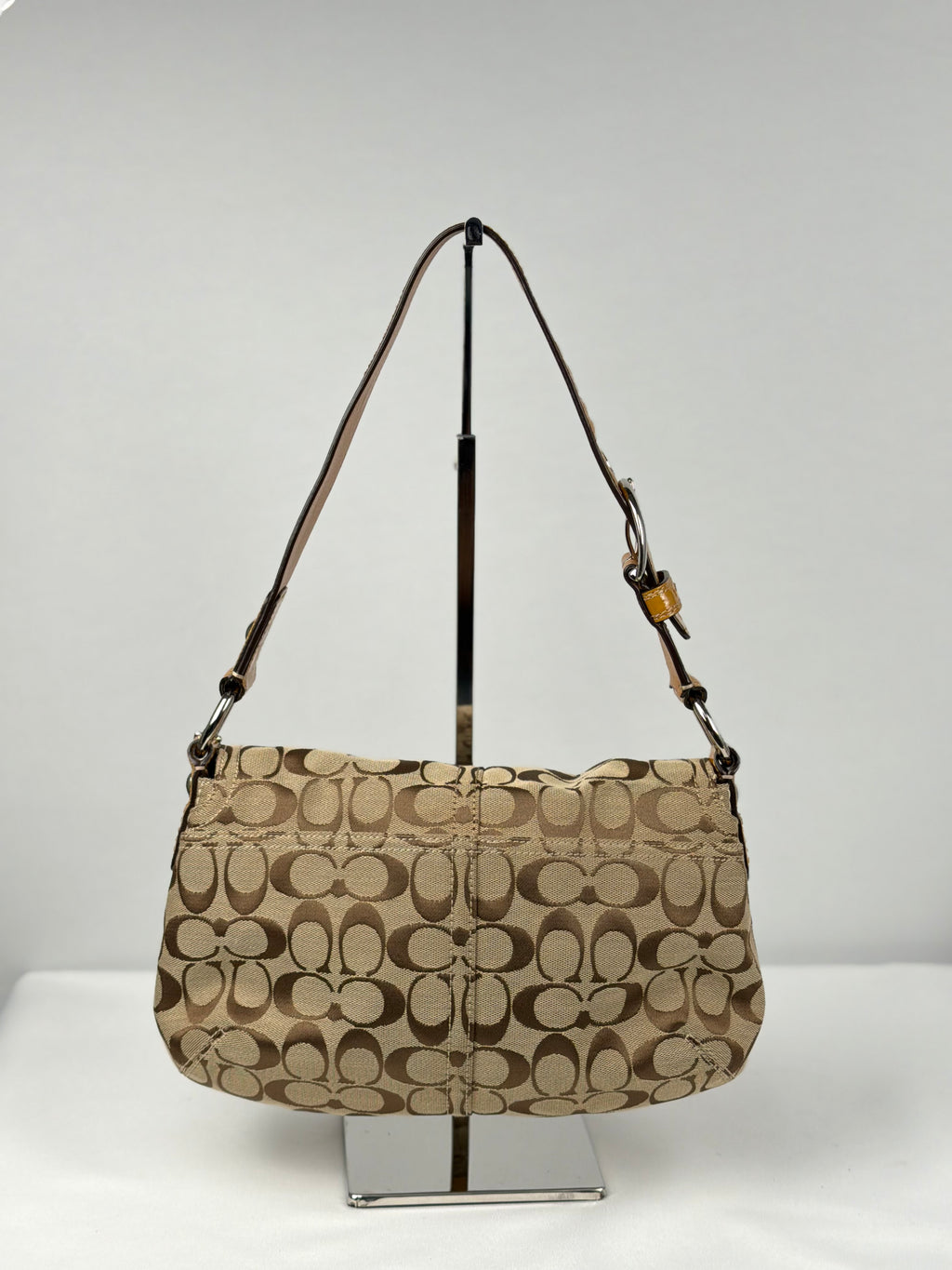 Coach F15668 Soho Signature Brown Monogram Shoulder Bag Leather Trim