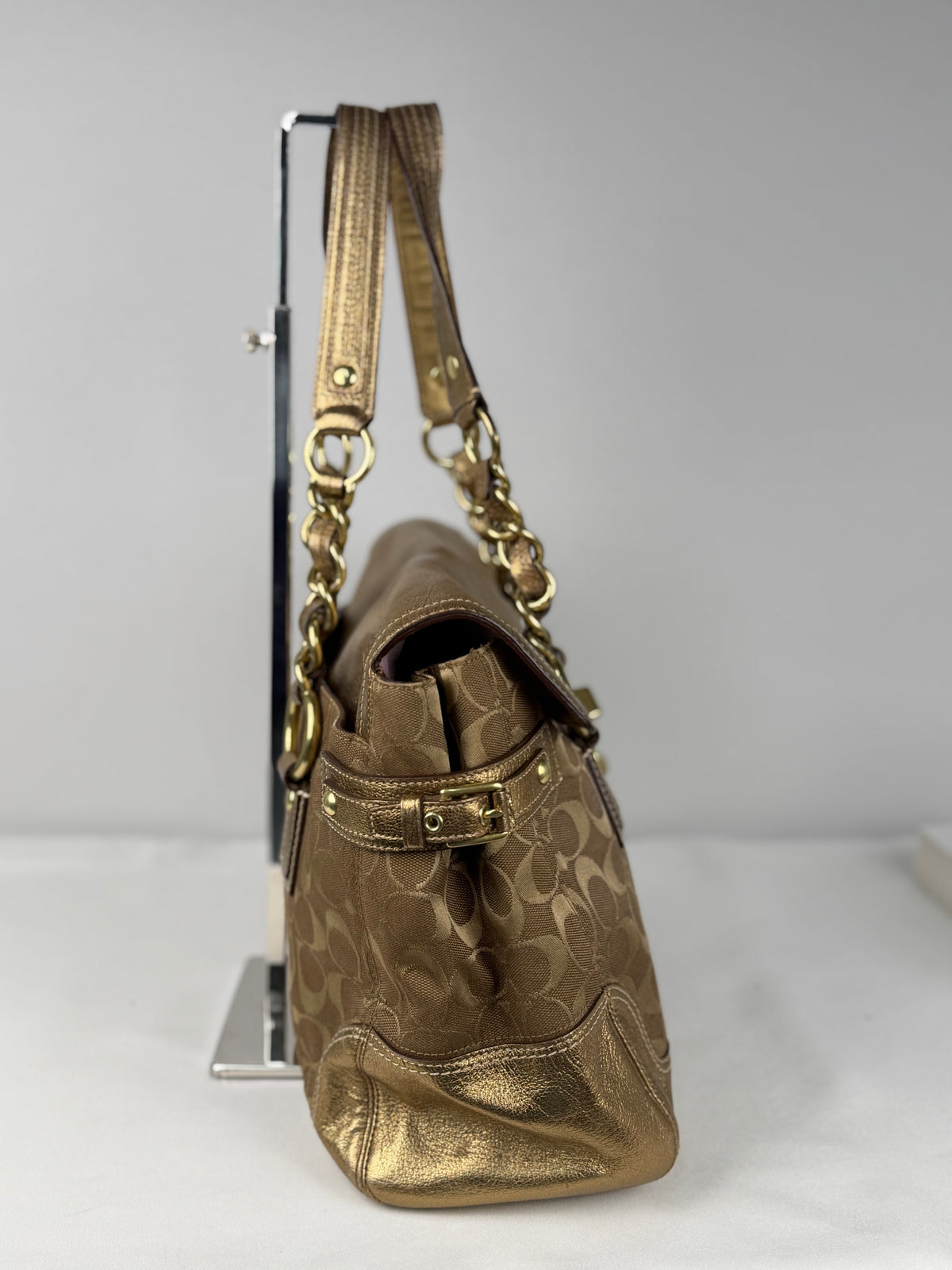 RARE Coach 12515 Turnlock Brown/Gold Shoulder Bag Leather Trim
