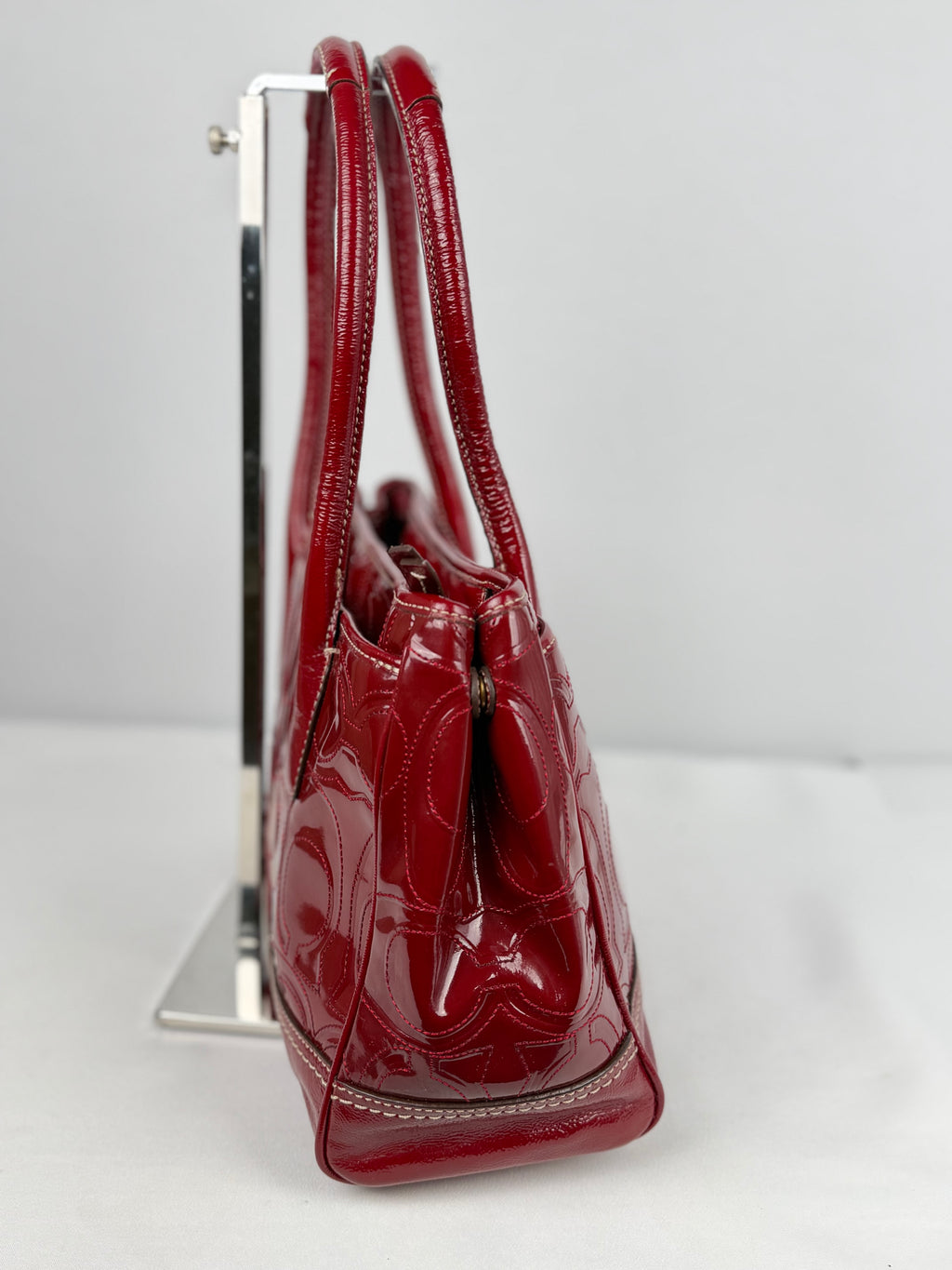 Coach 12449 Madeline Red Monogram Patent Leather Shoulder Bag
