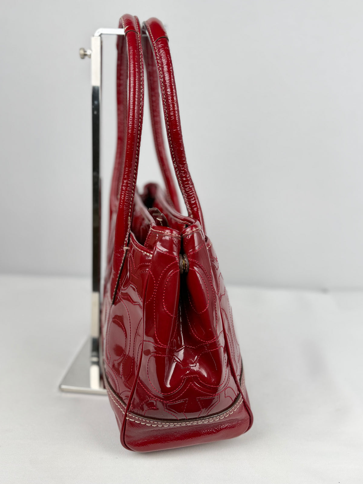 Coach 12449 Madeline Red Monogram Patent Leather Shoulder Bag