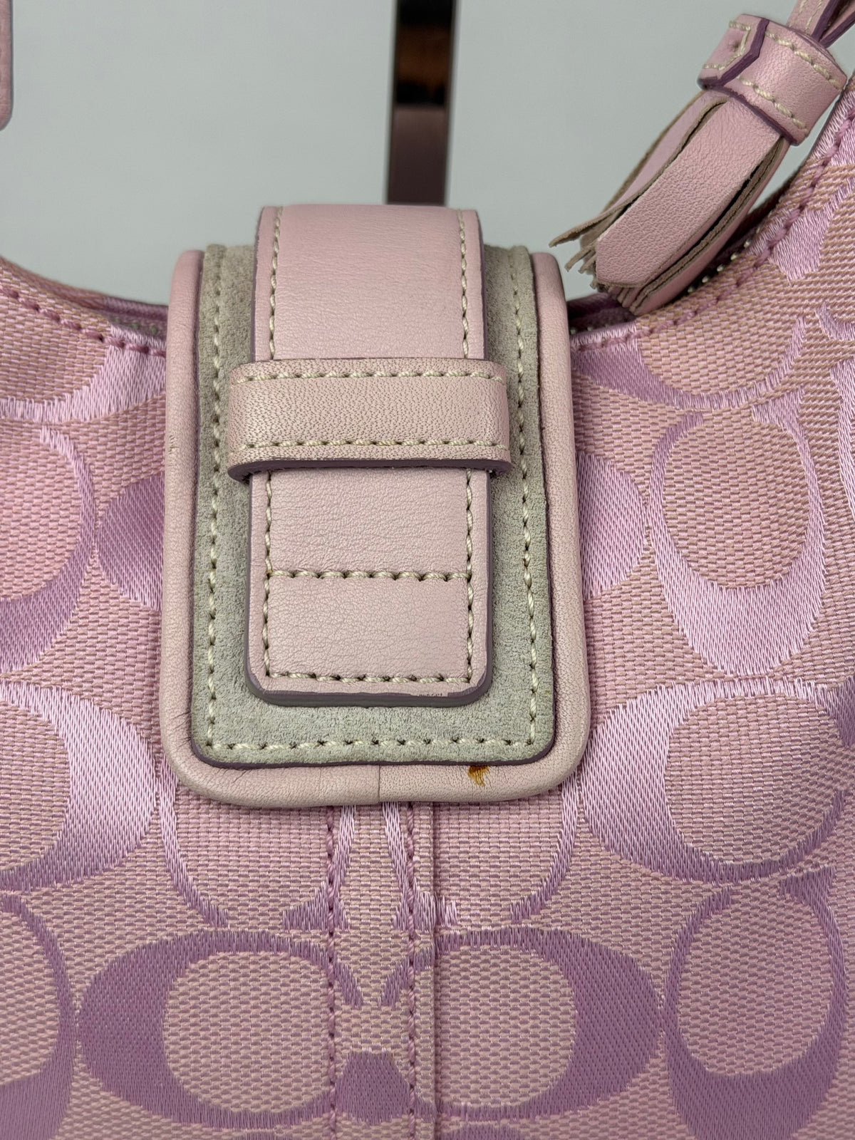 Rare Coach 6823 Soho Pink Monogram Shoulder Bag Suede Leather Trim