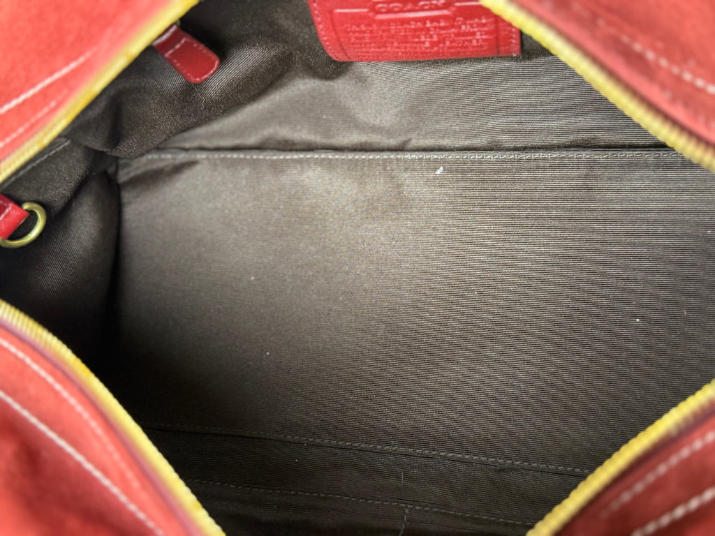 Coach Rare 10061 Mia Soho Red Suede Boston Shoulder Bag Leather Trim