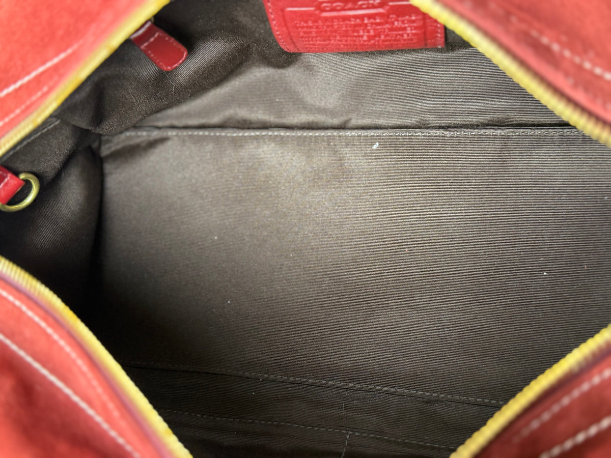 Coach Rare 10061 Mia Soho Red Suede Boston Shoulder Bag Leather Trim