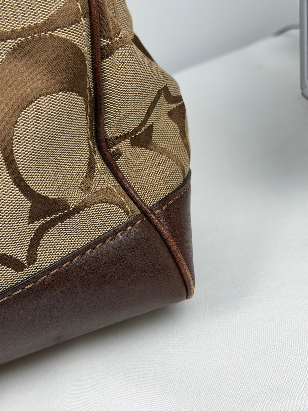 Coach 11558 Madeline Turnlock Signature Brown Monogram Shoulder Bag Leather Trim