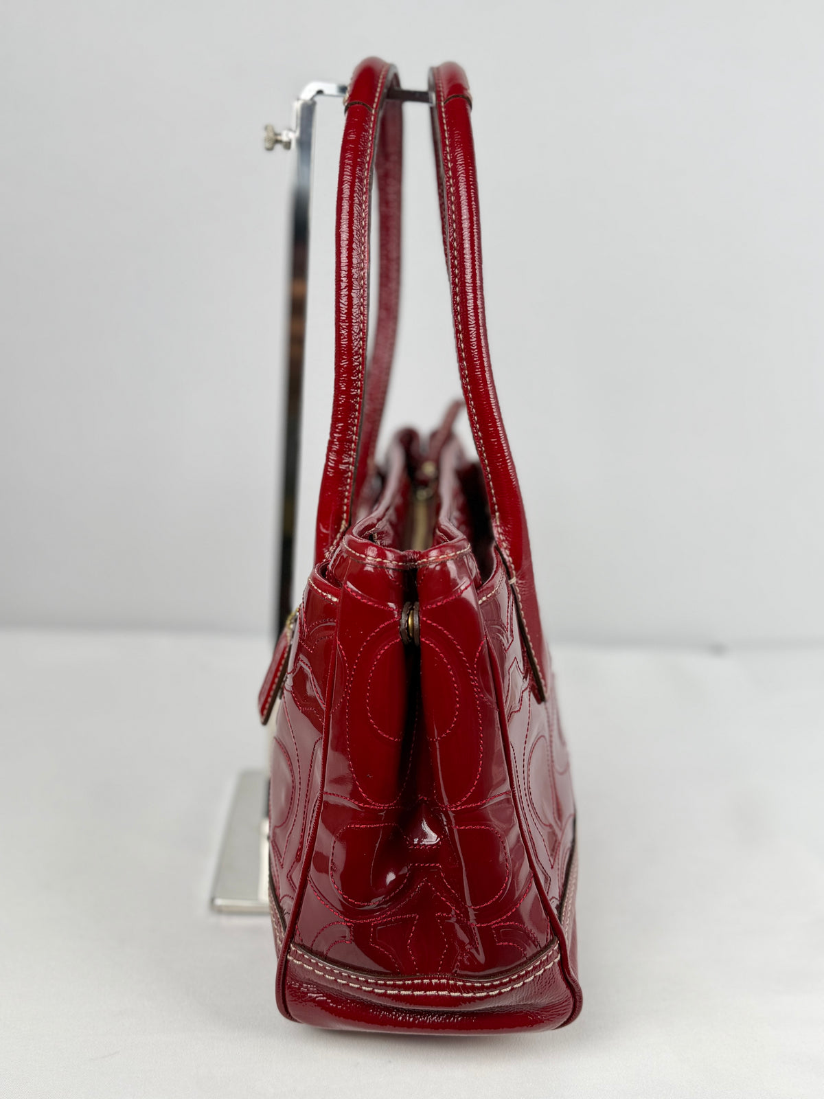 Coach 12449 Madeline Red Monogram Patent Leather Shoulder Bag