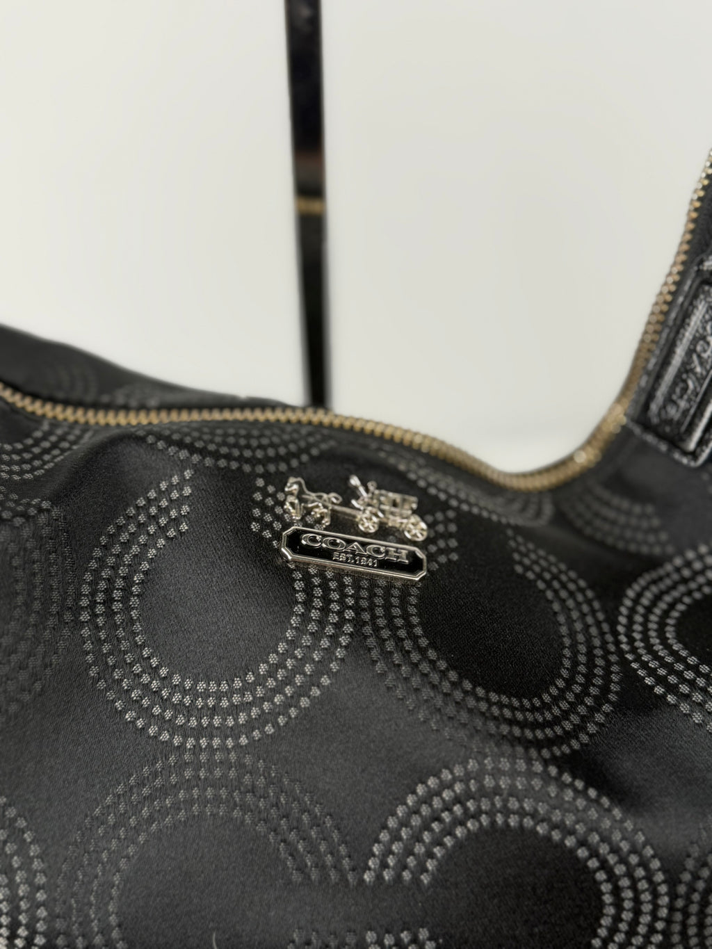 Coach 15929 Madison Black Op Art Shoulder Bag Leather Trim