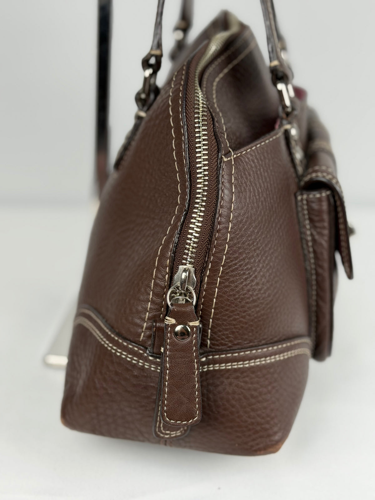 Coach F13963 Hampton Turnlcok Brown Pebbled Leather Shoulder Bag