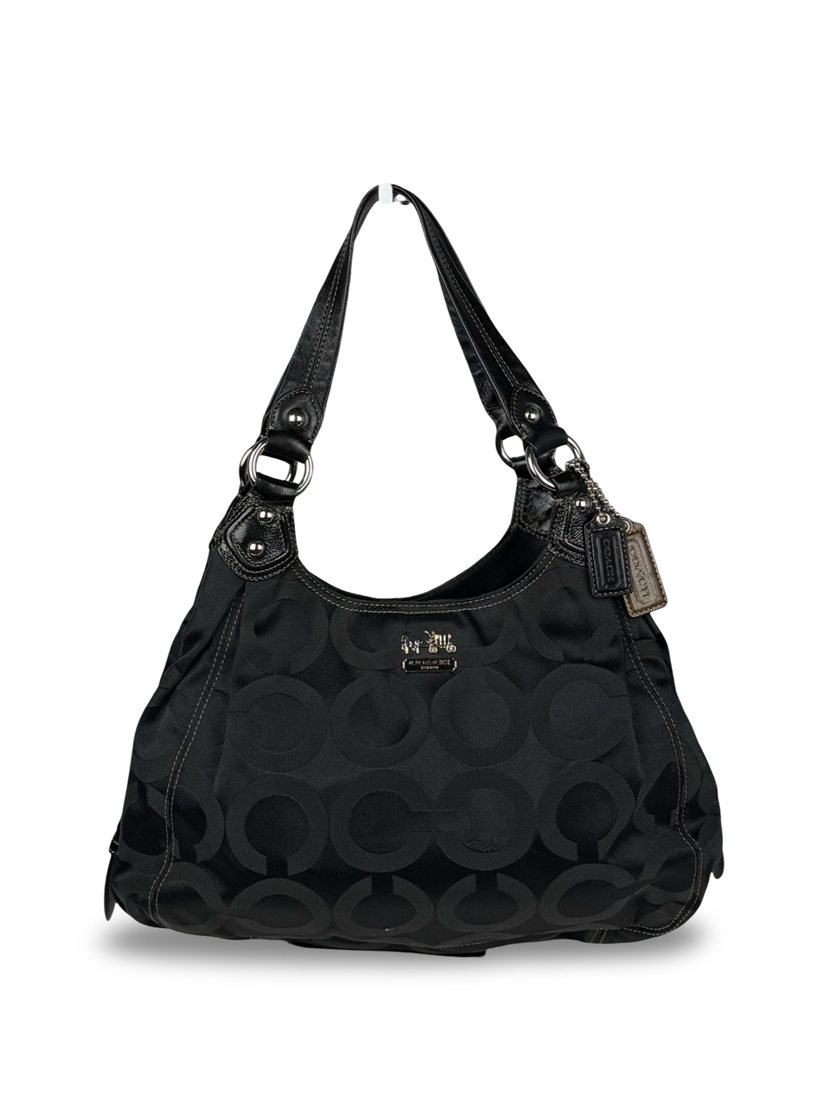 Coach 14305 Maggie Black Optic Art Monogram Shoulder Bag Leather Trim