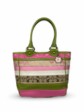Coach F14726 Bleecker RARE Patchwork Pink/Green Monogram Shoulder Bag Leather Trim