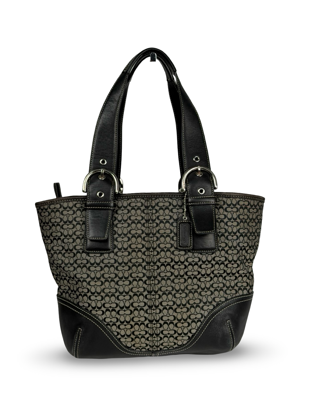 Coach 6383 Signature Black Monogram Shoulder Bag Leather Trim