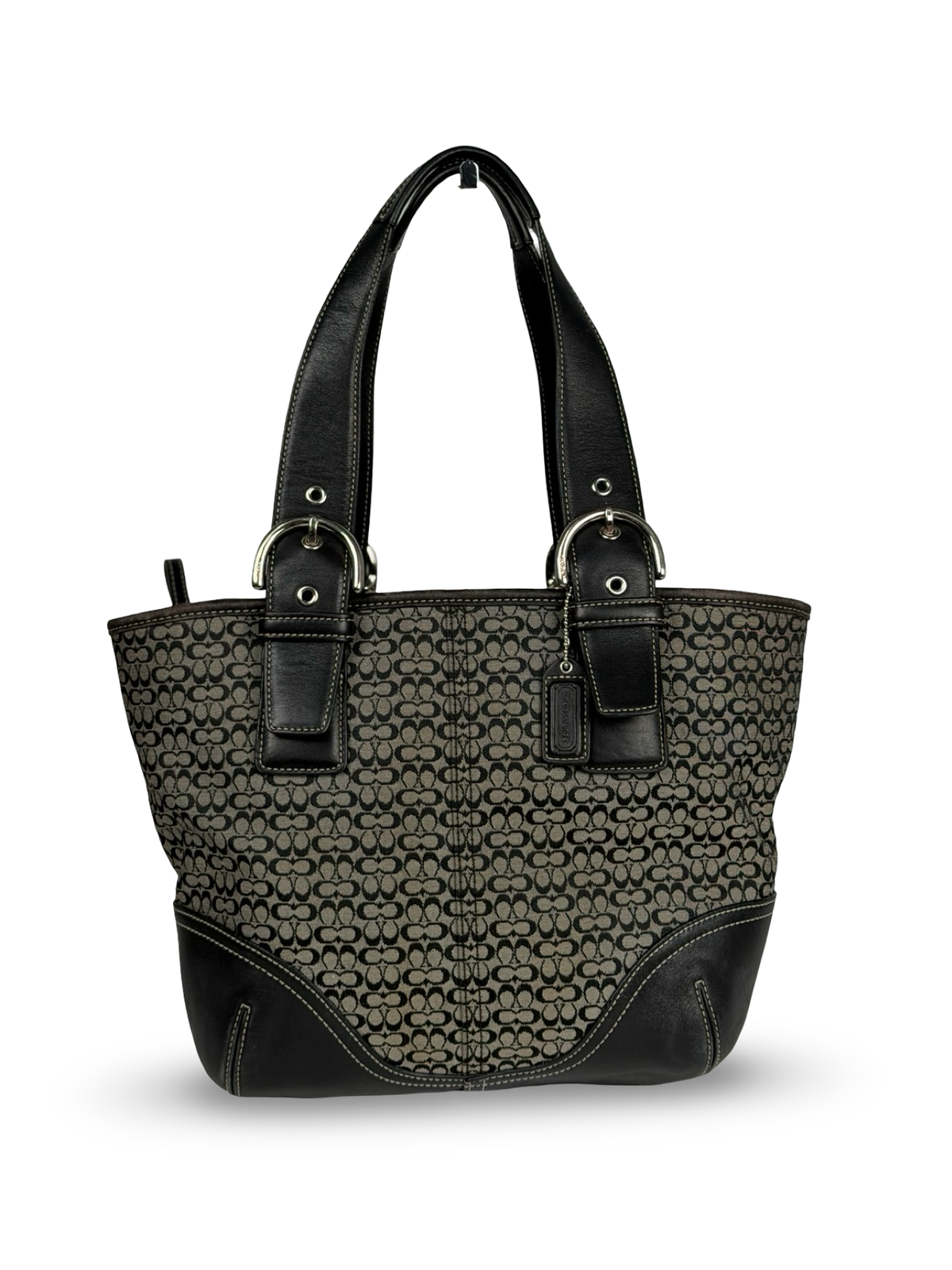 Coach 6383 Signature Black Monogram Shoulder Bag Leather Trim