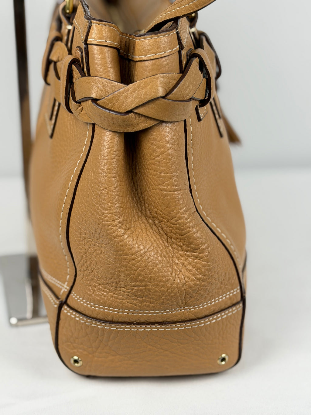 Coach 10529 Hampton Clip Tan Brown Pebbled Leather Shoulder Bag
