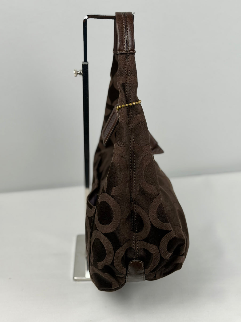 Coach 14061 Hobo Brown Op Art Shoulder Bag Leather Trim