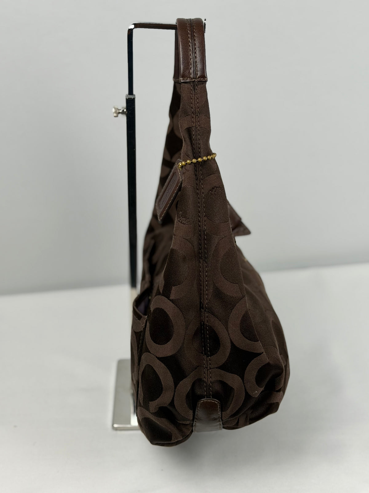 Coach 14061 Hobo Brown Op Art Shoulder Bag Leather Trim