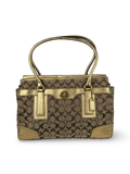 Coach 11063 Hampton Turnlock Signature Brown Monogram Shoulder&nbsp; Bag Gold Leather Trim