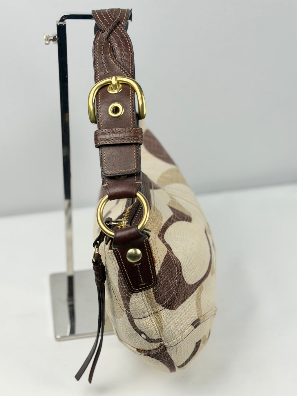 RARE Coach 12190 Signature Brown/Cream Monogram Hobo Shoulder Bag Leather Trim