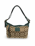 Coach 12594 Hobo Signature Brown Shoulder Bag Teal Leather Trim Convertible