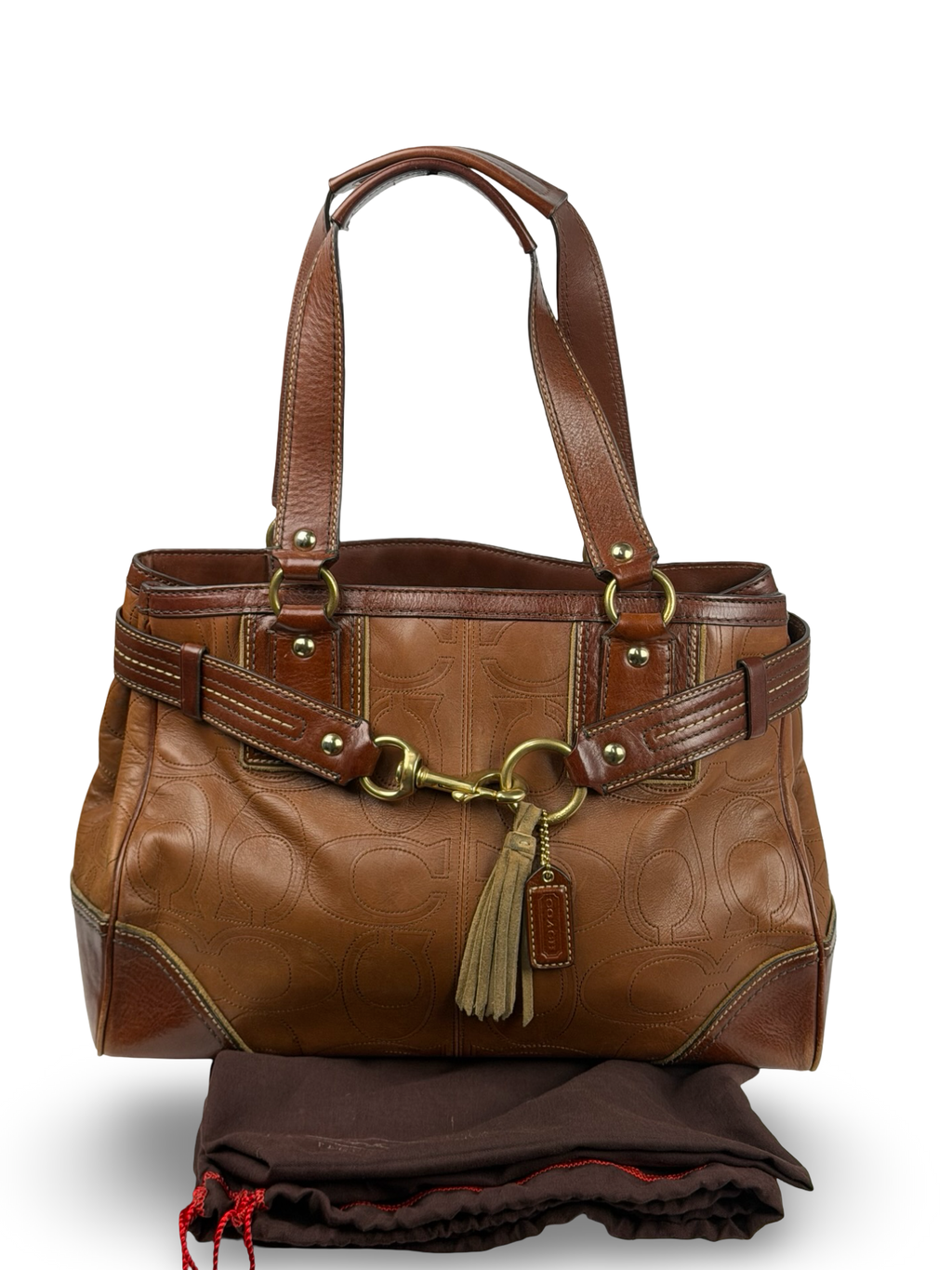 Coach 10227 Hampton Clip Brown Leather C Embossed Shoulder Bag with Dustbag