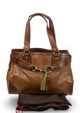 Coach 10227 Hampton Clip Brown Leather C Embossed Shoulder Bag with Dustbag