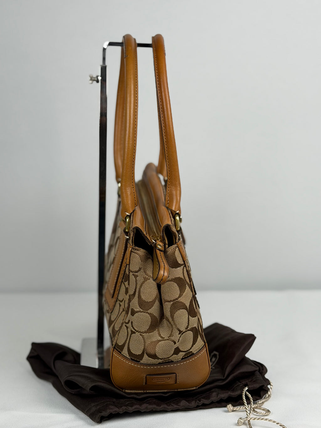 Coach 11062 Hampton Turnlock Signature Brown Monogram Shoulder Bag Leather Trim