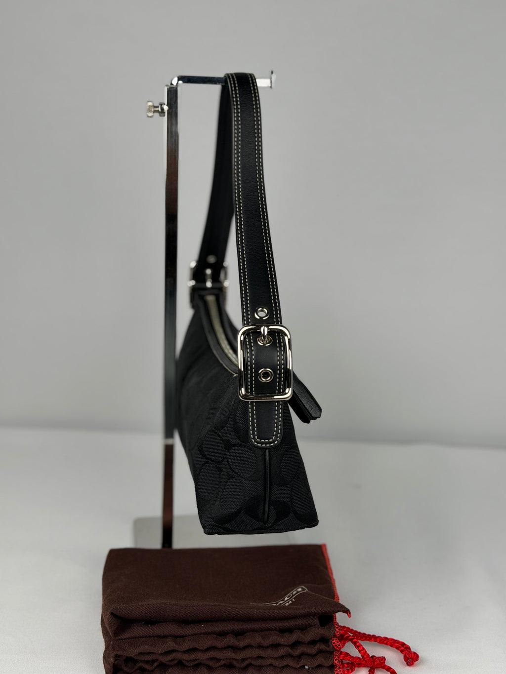 Coach 8K01 Baguette Signature Black Shoulder Bag Leather Trim with dustbag