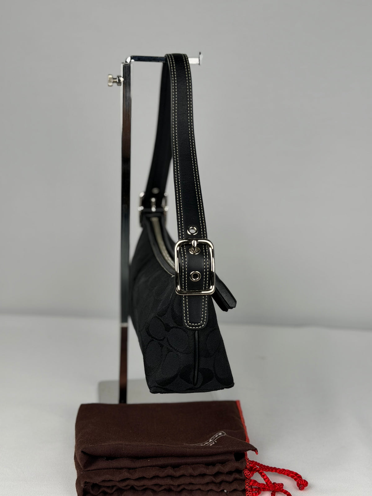 Coach 8K01 Baguette Signature Black Shoulder Bag Leather Trim with dustbag