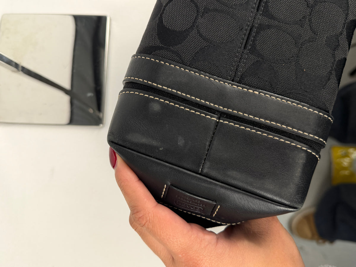 Coach 6043 Signature Small Black Hand Bag Leather Trim