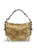 Coach F13980 Carly Optic Art Brown/Beige Monogram Shoulder Bag White Leather Trim