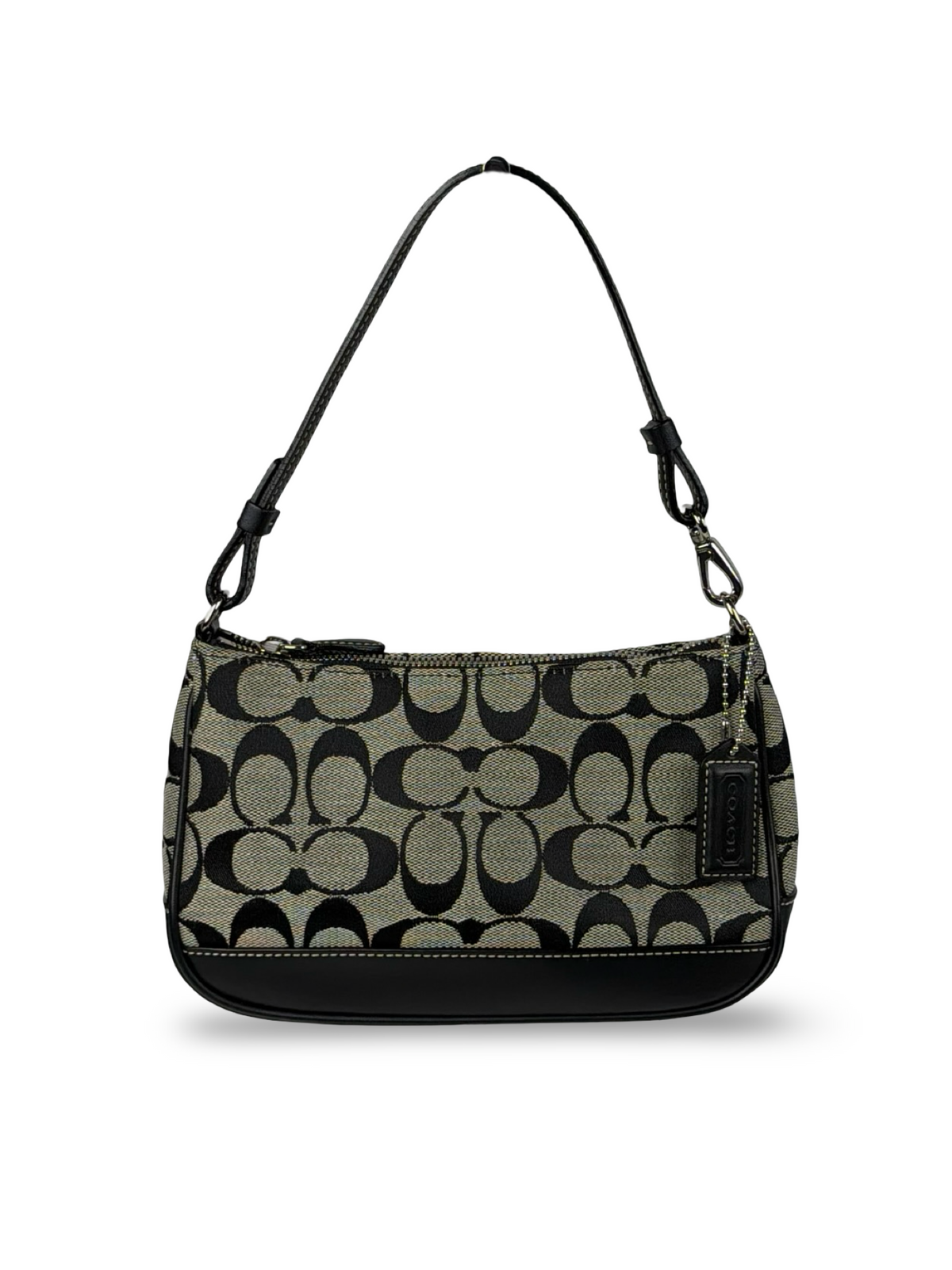 Coach 6094 Signature Black/Grey Demi Shoulder Bag Leather Trim