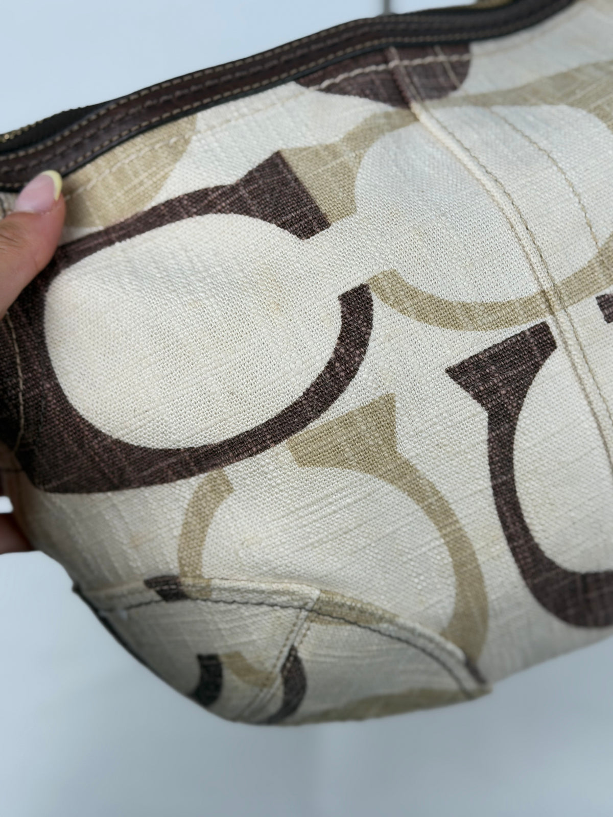 RARE Coach 12190 Signature Brown/Cream Monogram Hobo Shoulder Bag Leather Trim