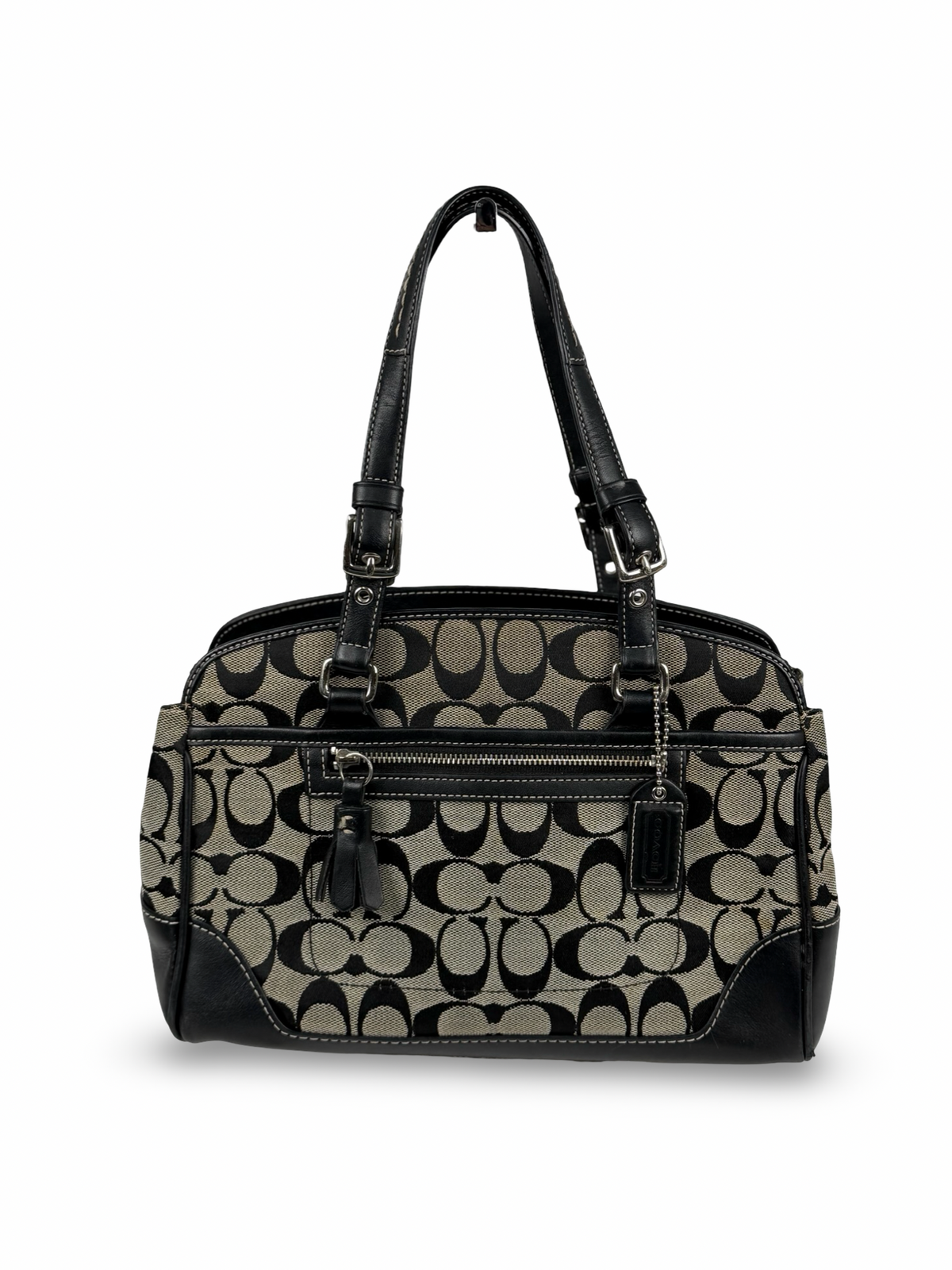 Coach 6828 Boston Signature Grey/Black Monogram Shoulder Bag Leather Trim