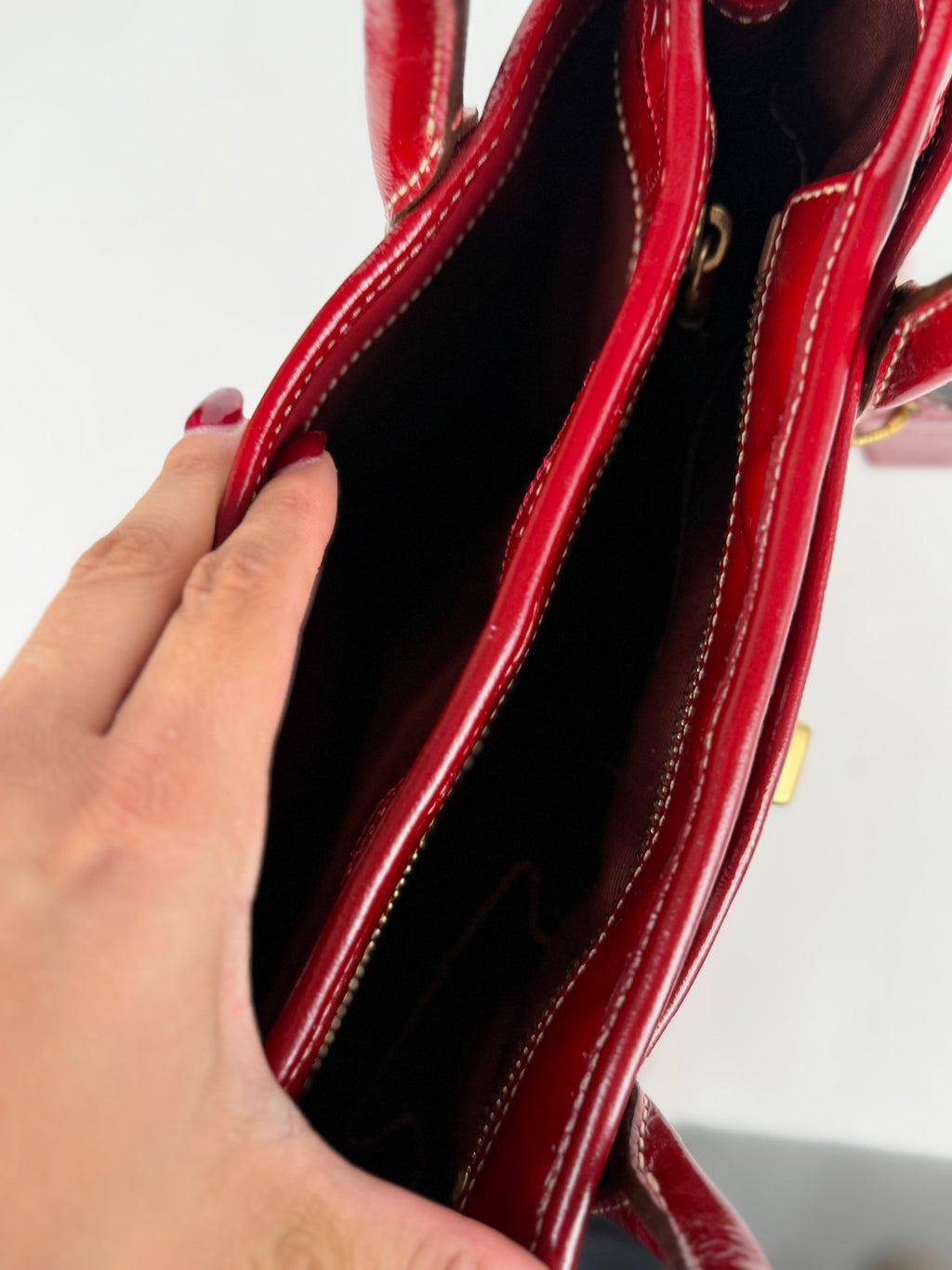 Coach 12449 Madeline Red Monogram Patent Leather Shoulder Bag