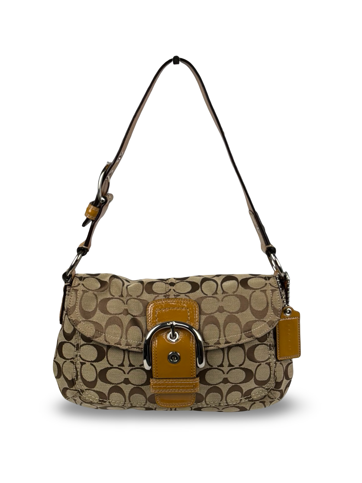 Coach F15668 Soho Signature Brown Monogram Shoulder Bag Leather Trim
