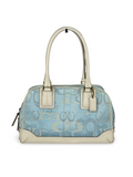 Coach 10777 Blue Optic Art Monogram Shoulder Bag Leather Trim