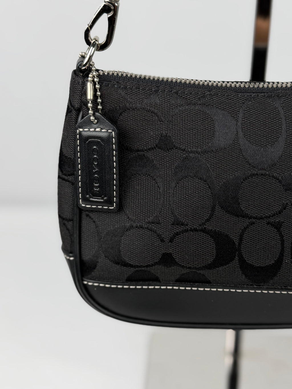 Coach 6094 Demi Signature Black Monogram Mini Shoulder Bag Leather Trim