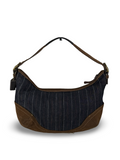 Coach 9527 Hobo Denim Pinistripe Shoulder Bag Brown Suede Leather Trim