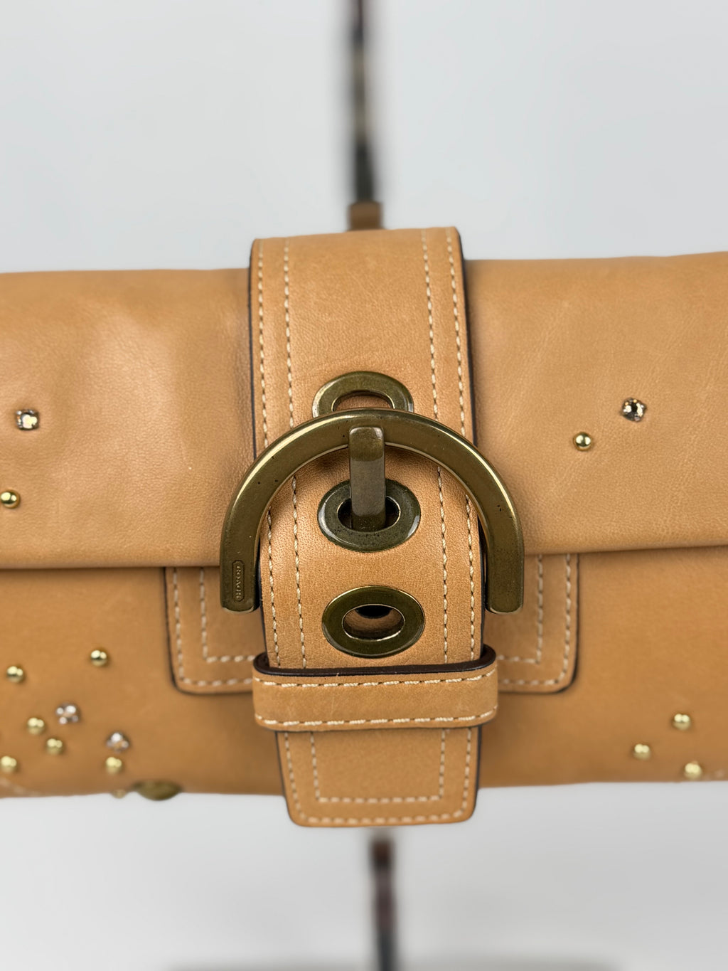 Coach RARE Soho 8A29 Brown/Tan Leather Shoulder Bag Gold Studded Detailing
