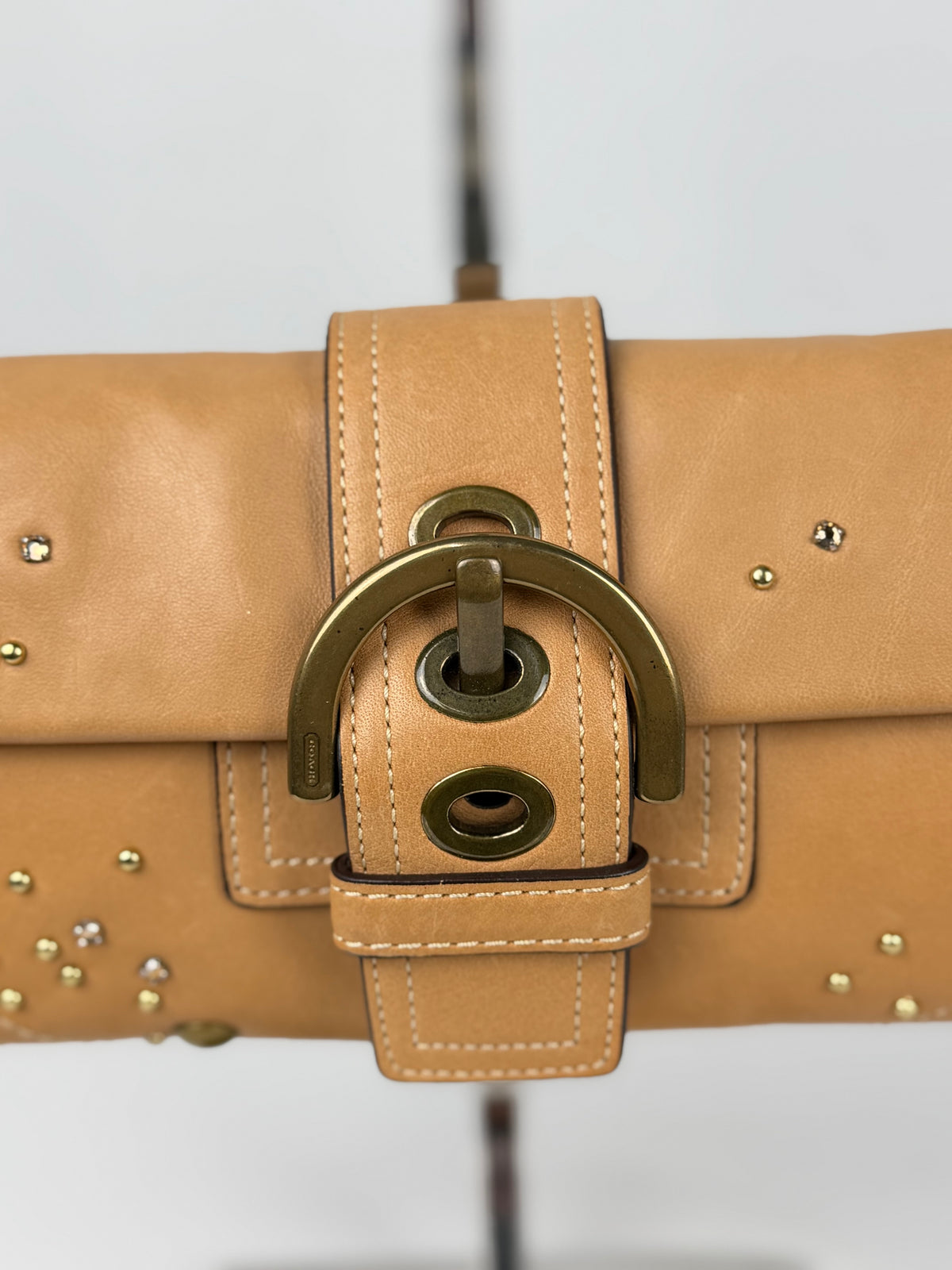 Coach RARE Soho 8A29 Brown/Tan Leather Shoulder Bag Gold Studded Detailing