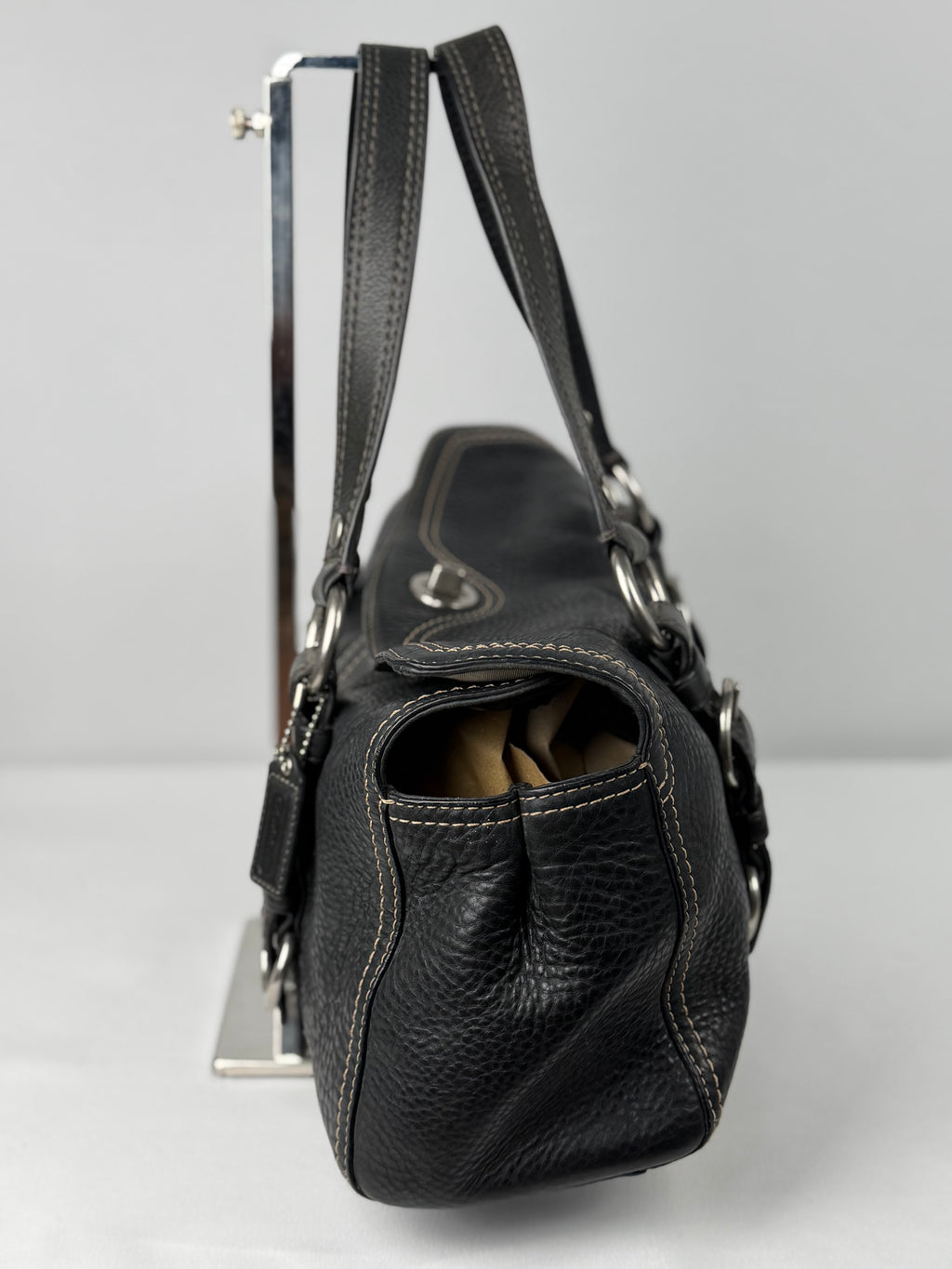 Coach F12334 Chelsea Turnlock Black Pebbled Leather Shoulder Bag
