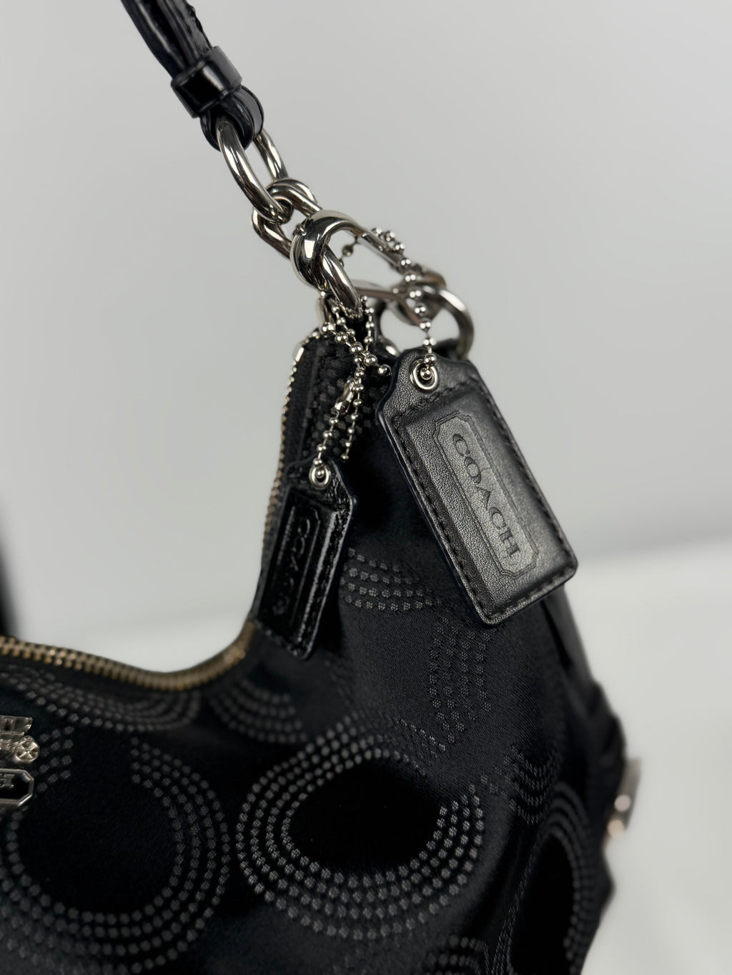 Coach 15929 Madison Black Op Art Shoulder Bag Leather Trim