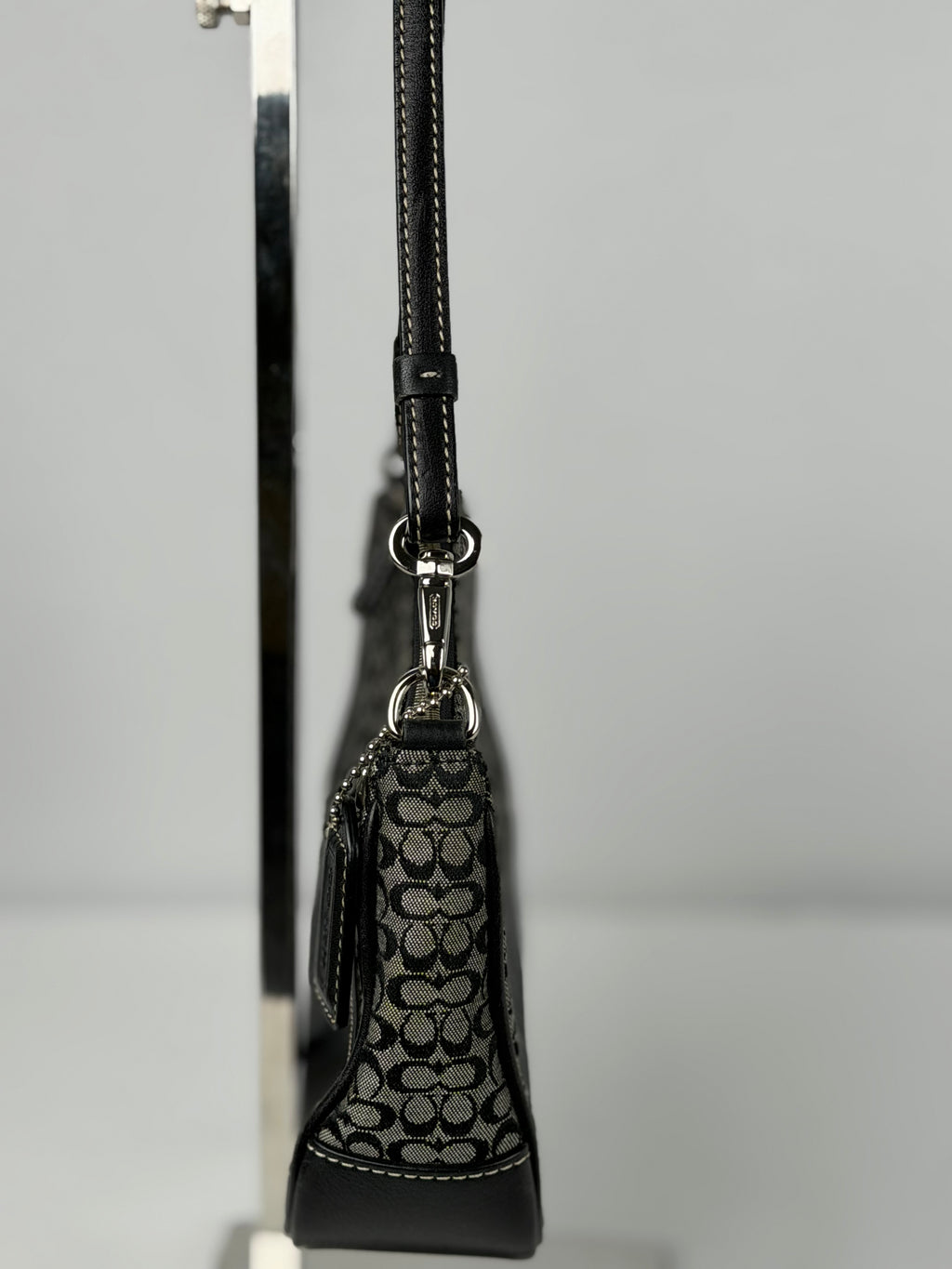 Coach 6622 Signature Black/Grey Mini Monogram Print Mini Demi Shoulder Bag Leather Trim